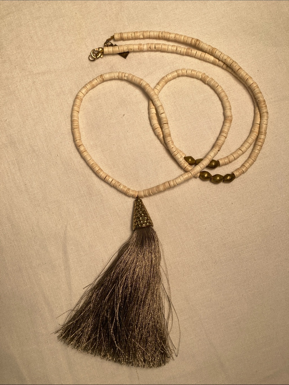 Ink+Alloy Beaded Cream and Taupe grey Tassel Necklace